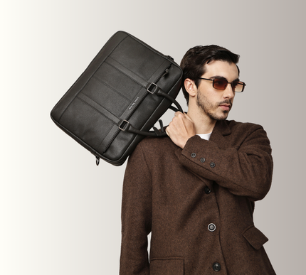 Gauge Machine Citadel Black Leather Laptop Bag