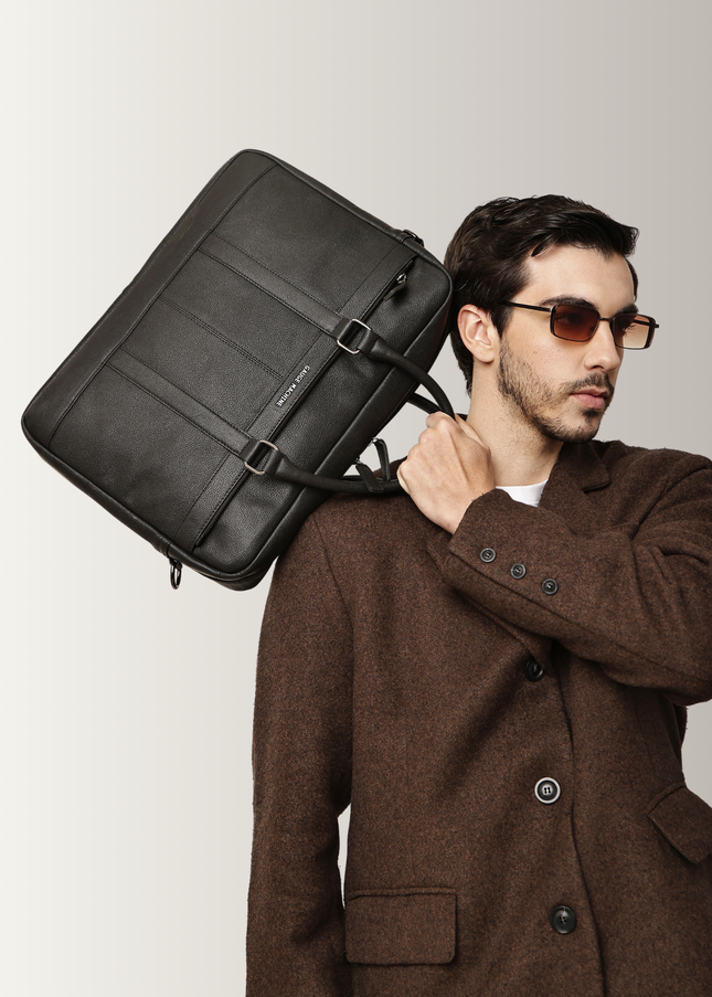 Gauge Machine Citadel Black Leather Laptop Bag