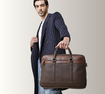 Gauge Machine Citadel Black Leather Laptop Bag