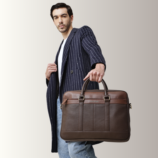 Gauge Machine Citadel Black Leather Laptop Bag