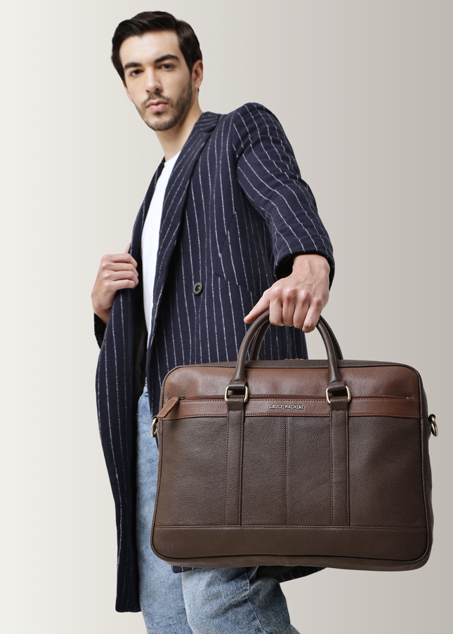 Gauge Machine Citadel Black Leather Laptop Bag