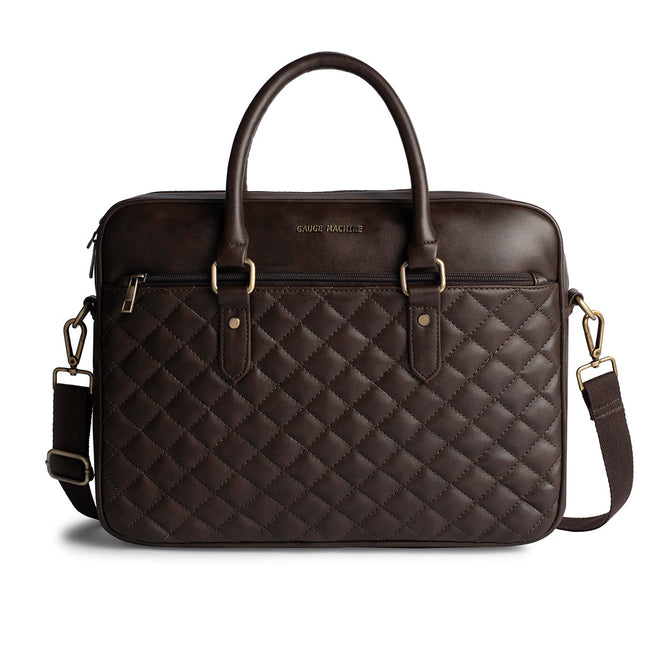 Gauge Machine 16" Brown Quilted Laptop Bag with Detachable Strap