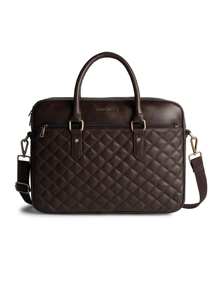 Gauge Machine 16" Brown Quilted Laptop Bag with Detachable Strap