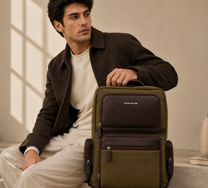 Gauge Machine Crest Genuine Leather and Canvas Backpack