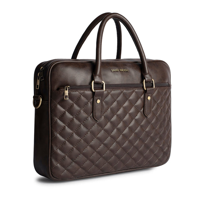 Gauge Machine 16" Brown Quilted Laptop Bag with Detachable Strap
